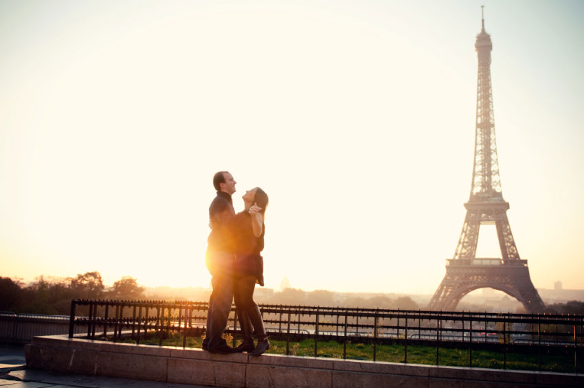 Photo de couple devant la tour eiffel